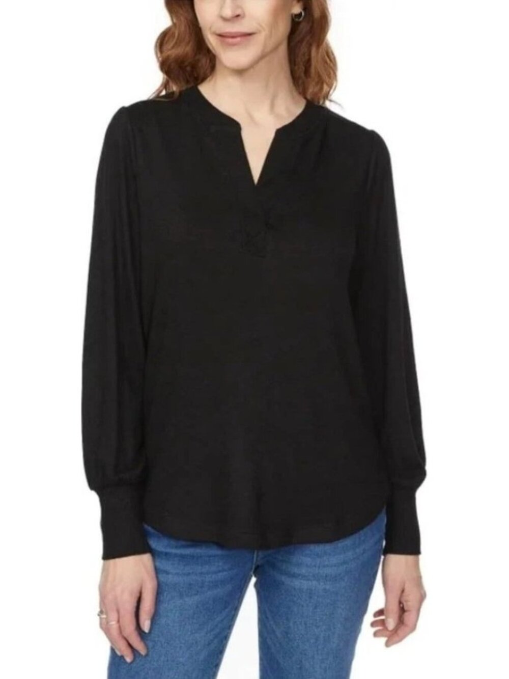 Nwt Buffalo David Bitton Women's L Black V-Neck Long Sleeve Knit Top B0885